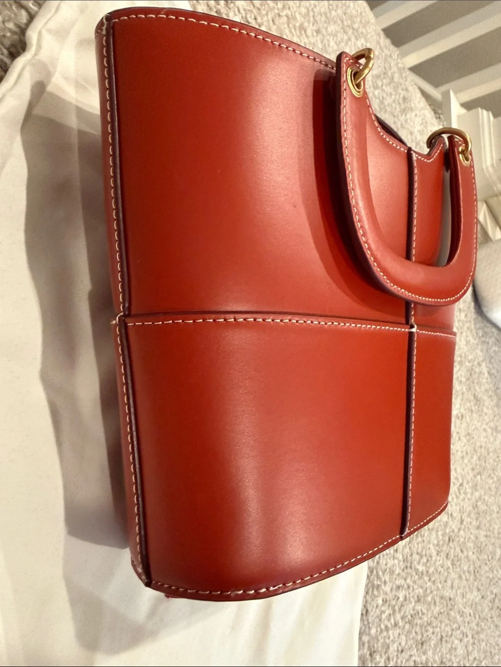 Staud Red Leather bucket bag with Top Handles